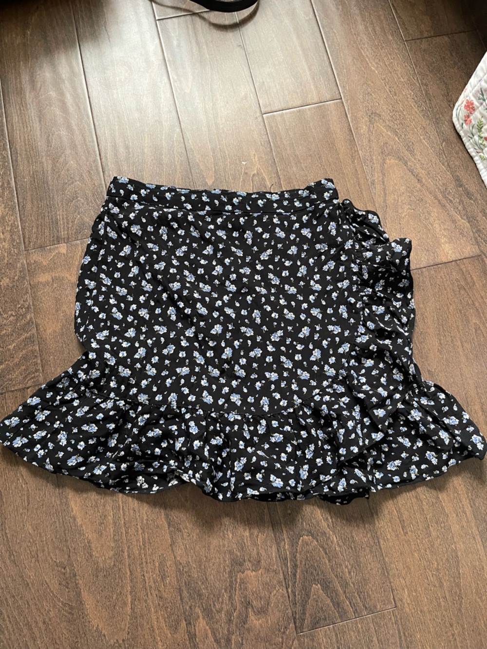 Madewell Black Mini Skirt with Light Blue Floral Print
